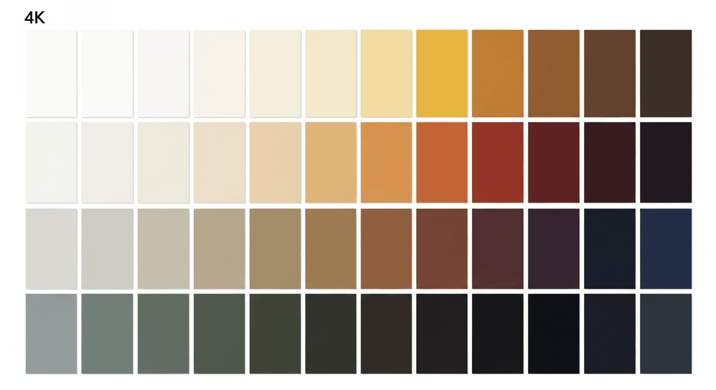Minimalist color palette swatches showing various neutral tones and accent colors