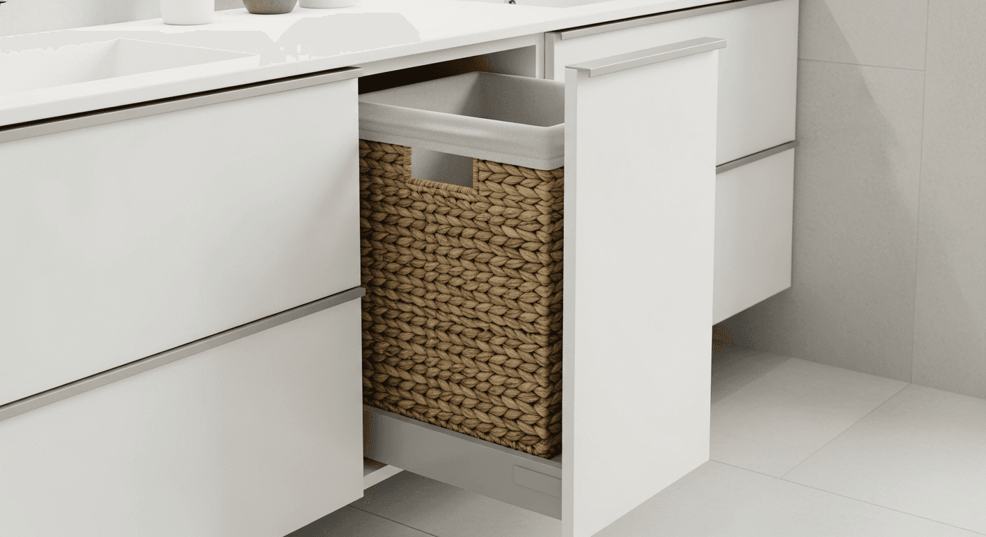 Built-in pull-out hamper with woven basket liner