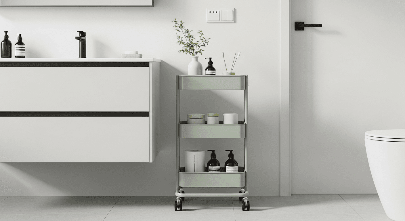 Stylish rolling cart with multiple levels in soft sage green